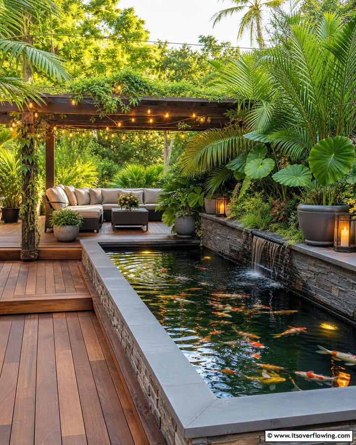Raised Pond with Wooden Decking - 20 Raised Garden Pond Ideas for a Tranquil Backyard