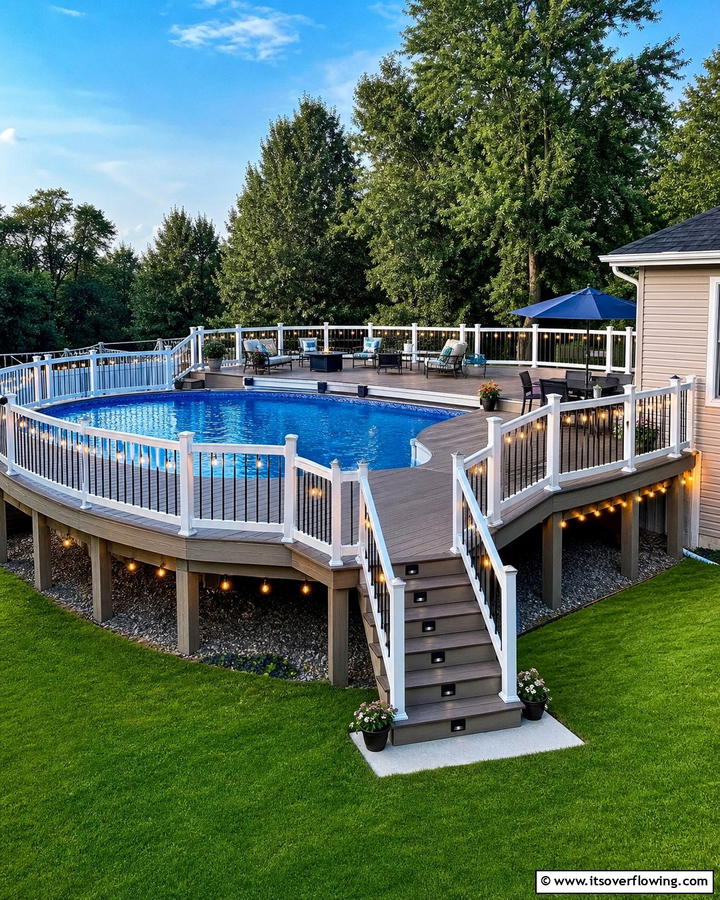 Raised Walkway with Railings - 20 Above Ground Pool Walkway Ideas for Safety