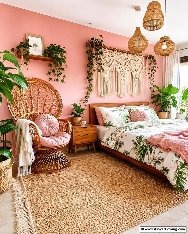 Rattan Accent Chair with Flair - 30 Pink Boho Bedroom Ideas for a Chic and Cozy Retreat