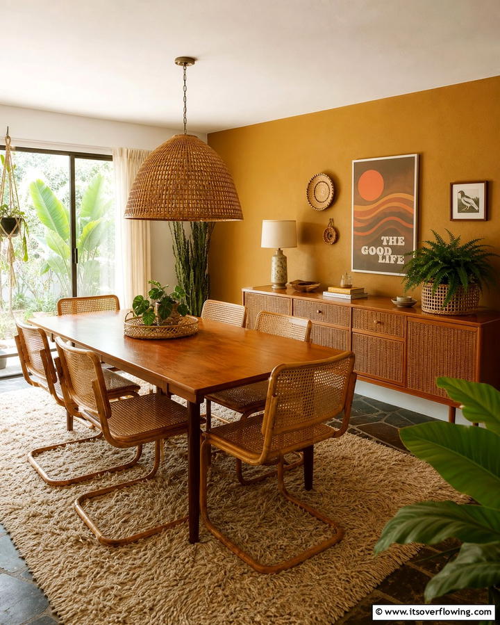 Rattan Accents - 25 70s Dining Room Design Ideas for Retro Charm