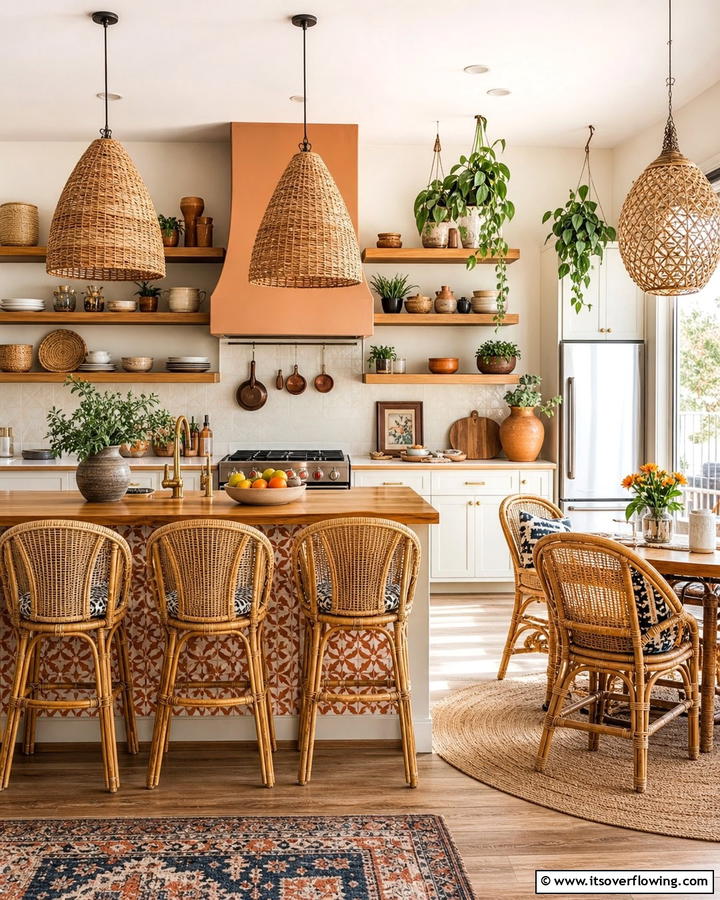 Rattan Furniture - 25 Boho Kitchen Ideas for a Cozy and Eclectic Vibe