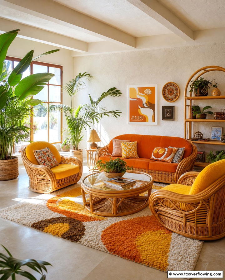 Rattan Furniture - 25 Retro 70s Living Room Ideas for a Funky Vibe
