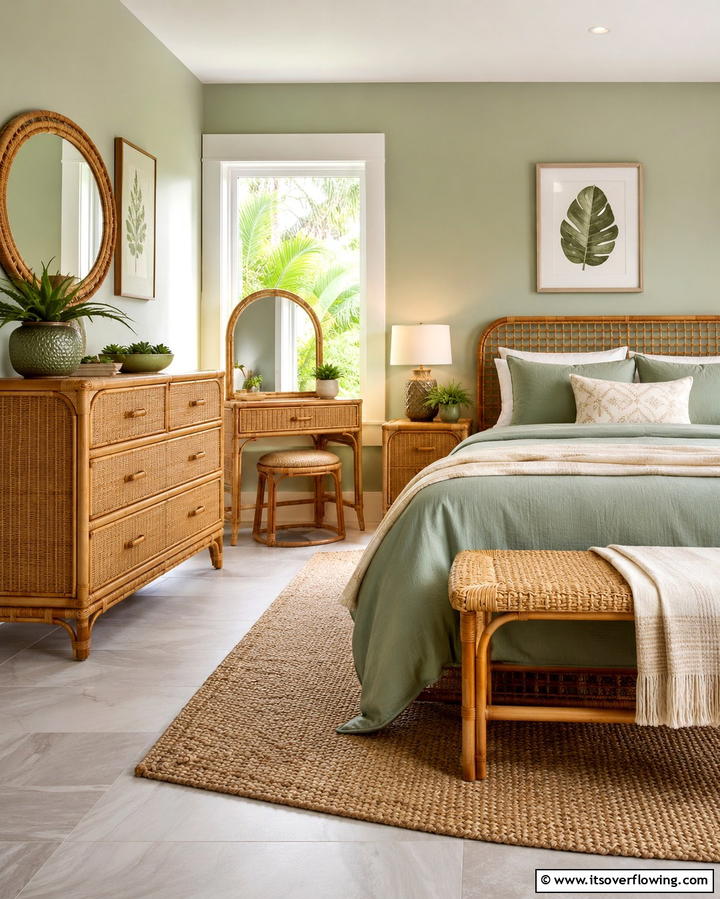 Rattan Furniture Accents - 25 Tropical Bedroom Ideas for a Relaxing Retreat