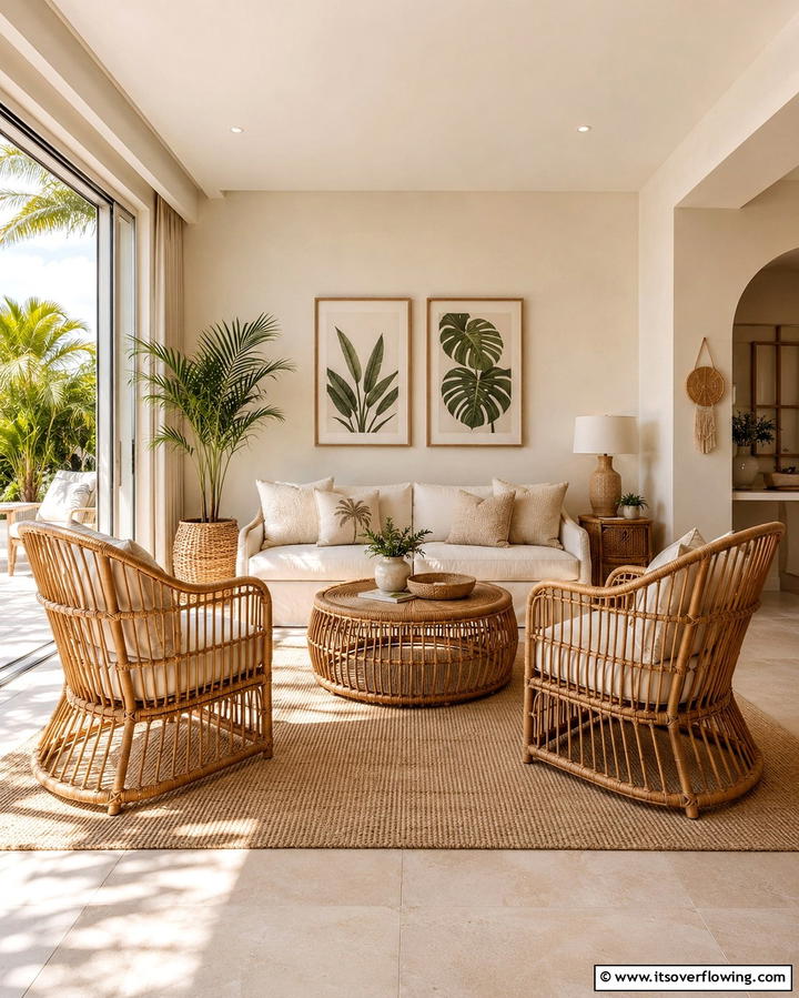 Rattan Furniture Accents - 25 Tropical Living Room Ideas for a Vibrant Space