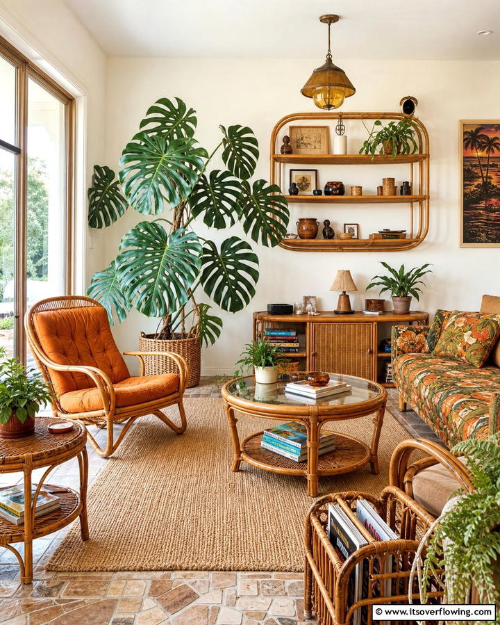 Rattan Furniture Accents - 25 Retro 70s Living Room Ideas for a Funky Vibe