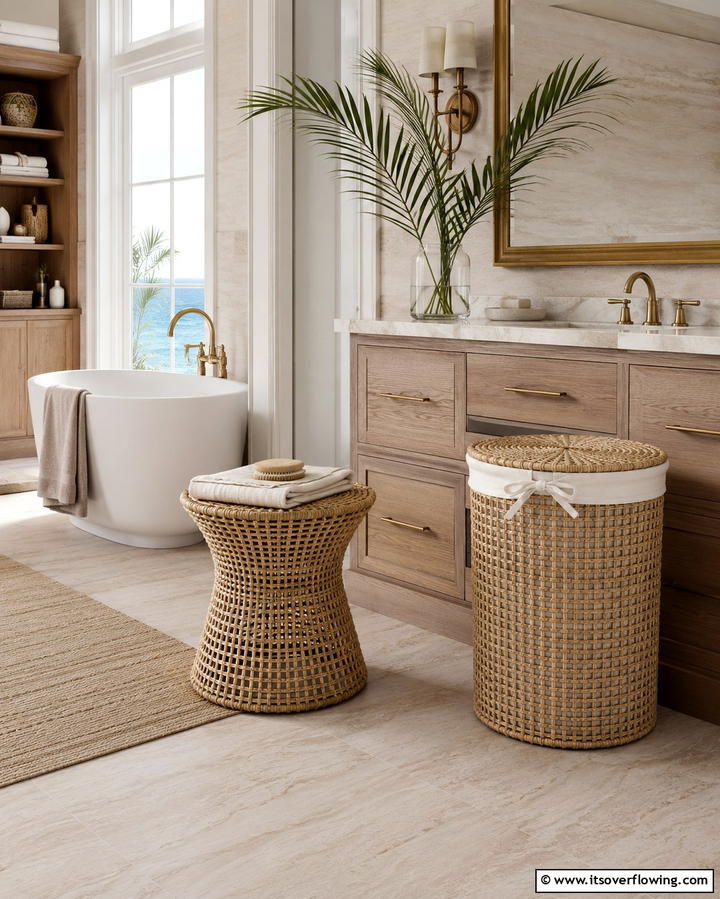 Rattan Furniture for Coastal Elegance - 25 Tropical Bathroom Ideas for a Spa-like Retreat
