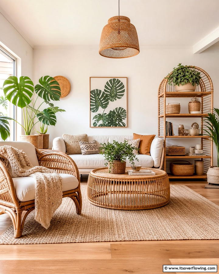 Rattan Furniture for Natural Appeal - 20 Neutral Boho Living Room Ideas for a Relaxing Vibe