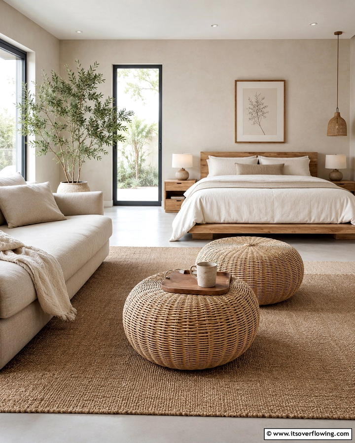 Rattan Ottomans for Multi Purpose Comfort - 25 Rattan Bedroom Furniture Ideas for a Cozy Look