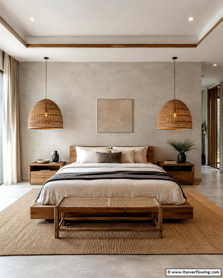 Rattan Pendant Lights for Ambient Glow - 25 Rattan Bedroom Furniture Ideas for a Cozy Look
