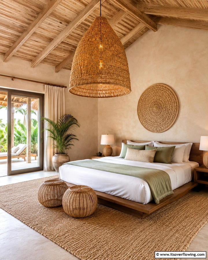 Rattan Pendant Lights for Ambient Lighting - 25 Rattan Bedroom Furniture Ideas for a Cozy Look