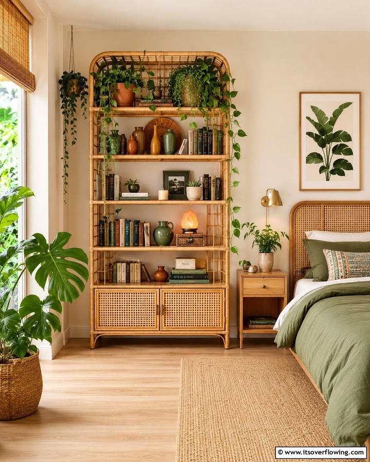 Rattan Shelves for Display and Storage - 25 Rattan Bedroom Furniture Ideas for a Cozy Look