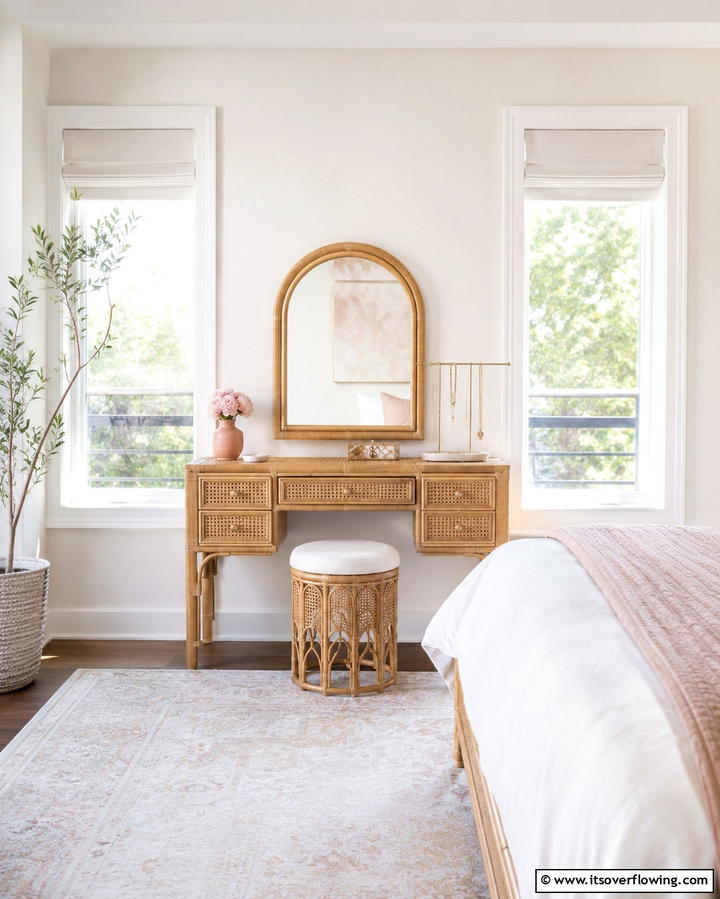 Rattan Vanity Tables for Chic Organization - 25 Rattan Bedroom Furniture Ideas for a Cozy Look