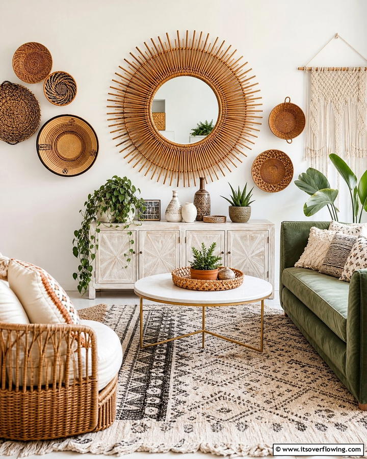 Rattan Wall Mirrors - 25 Boho Wall Decor Ideas for a Vibrant and Artistic Home
