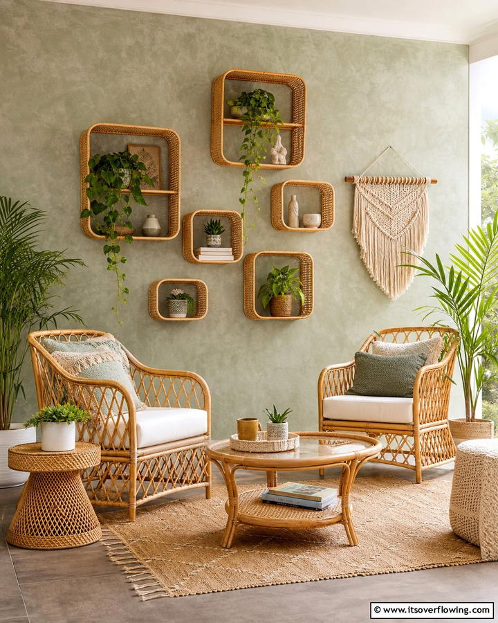Rattan Wall Shelves - 25 Boho Wall Decor Ideas for a Vibrant and Artistic Home