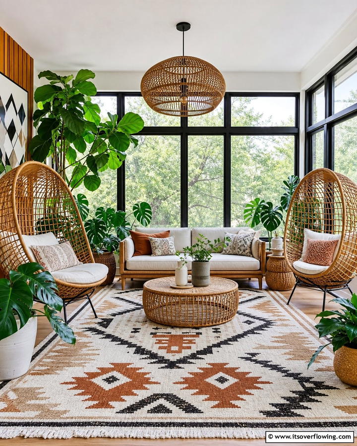 Rattan and Wicker Accents - 20 Mid-century Modern Sunroom Ideas for a Retro Vibe