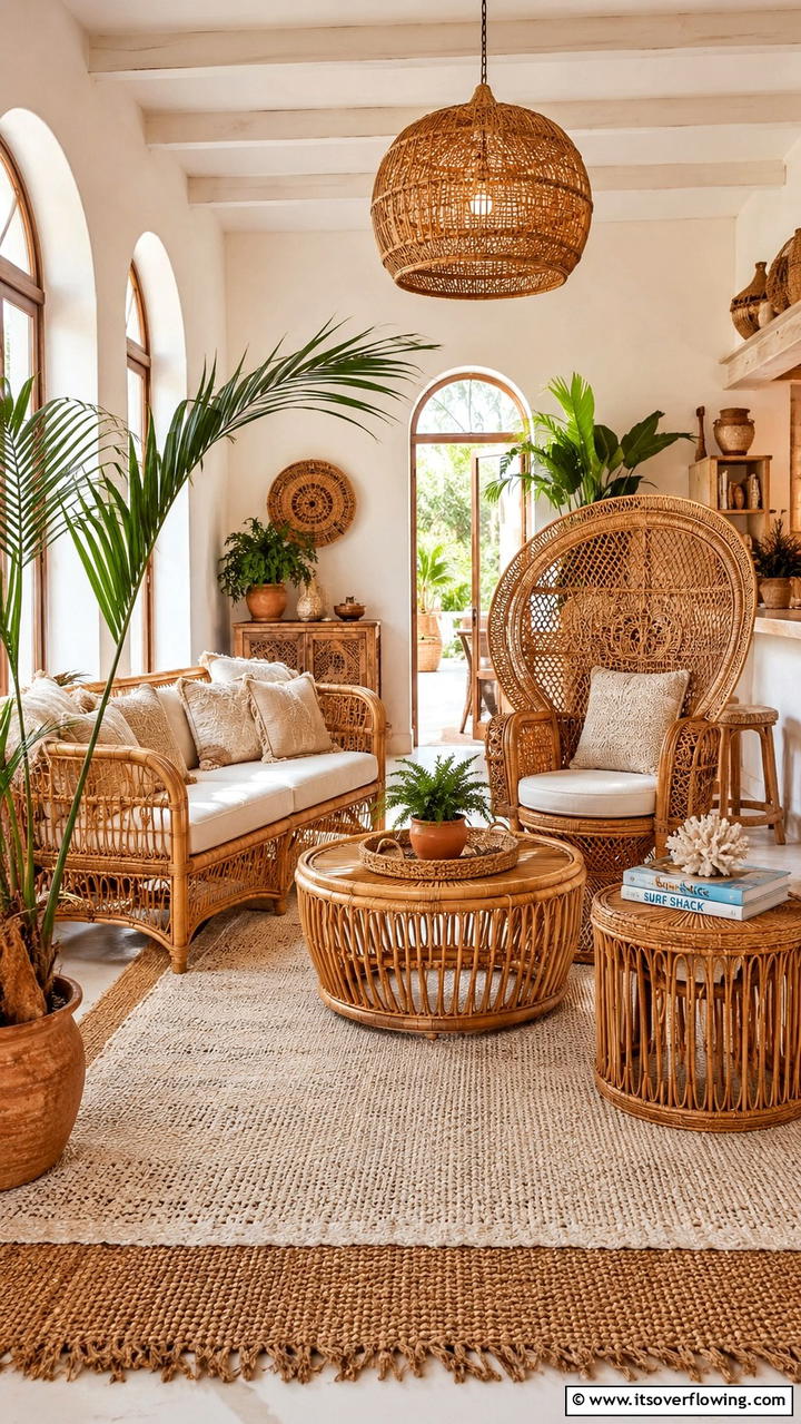 Rattan and Wicker Furnishings - 30 Boho Chic Living Room Ideas for a Cozy and Eclectic Vibe