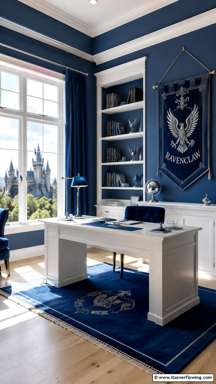 Ravenclaw Blue Study Space - 30 Harry Potter Decor Ideas- Magical Themed Room Designs