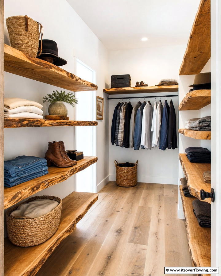 Raw Edge Shelves - 20 Rustic Closet Ideas for a Charming Storage Solution