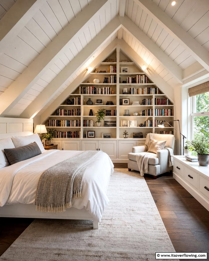 Reading Nook with Built In Shelves - 25 Attic Bedroom Ideas to Transform Your Space