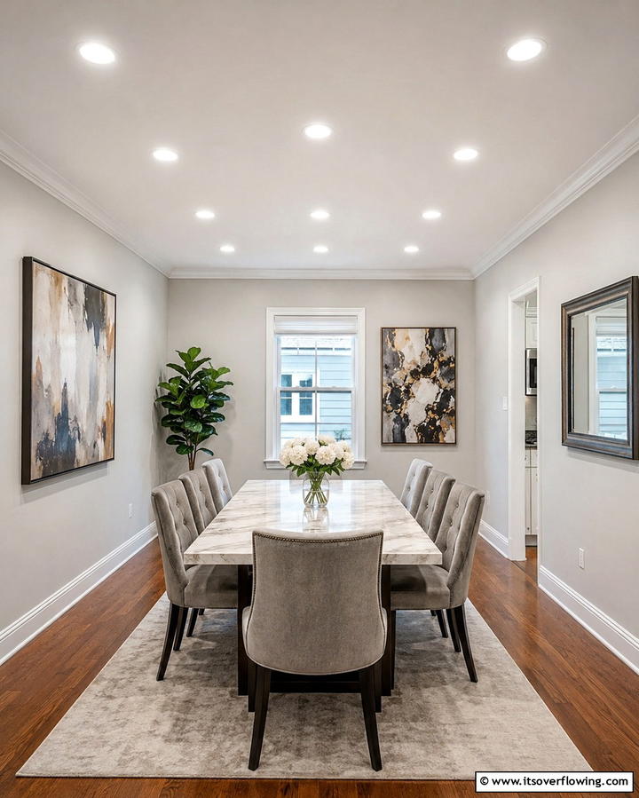 Recessed Ceiling Brilliance - 30 Small Dining Room Lighting Ideas for Cozy Ambiance