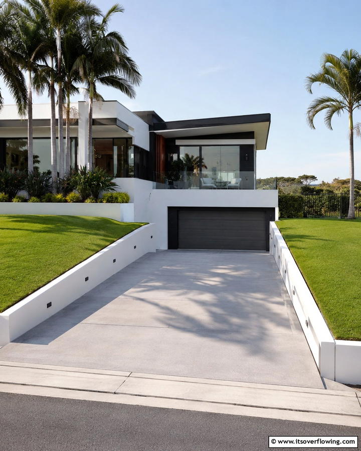 Recessed Concrete Driveway - 30 Durable Concrete Driveway Designs to Enhance Curb Appeal