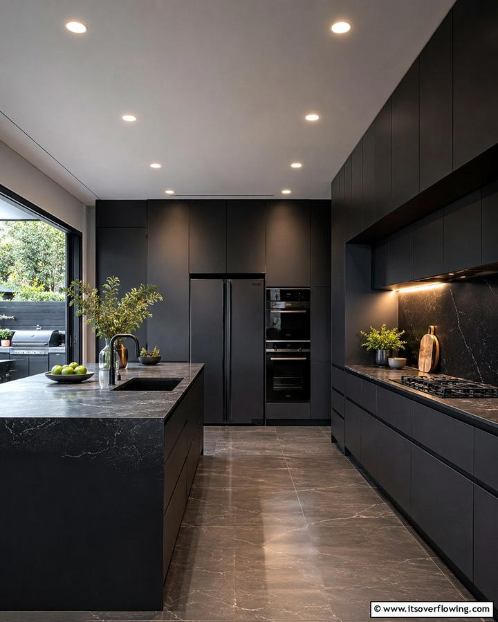 Recessed Lighting for Subtle Illumination - 25 Dark Kitchen Ideas for a Bold and Modern Look