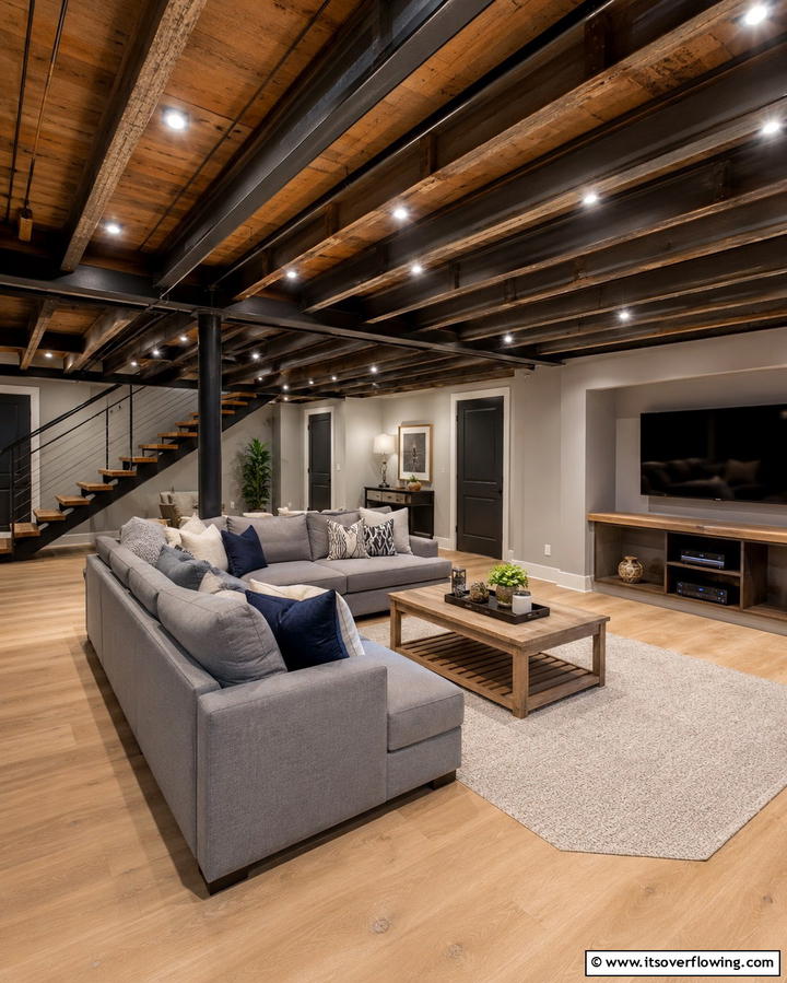 Recessed Lighting in Exposed Beams - 25 Exposed Basement Ceiling Ideas for an Industrial Chic Look