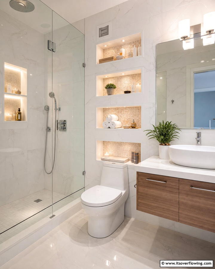 Recessed Niche Shelves for a Sleek Look - 21 Small Bathroom Storage Solutions for Clutter-Free Spaces