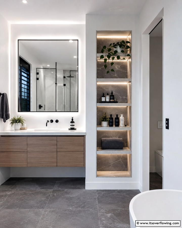 Recessed Shelving - 25 Small Ensuite Design Ideas for Compact Bathrooms