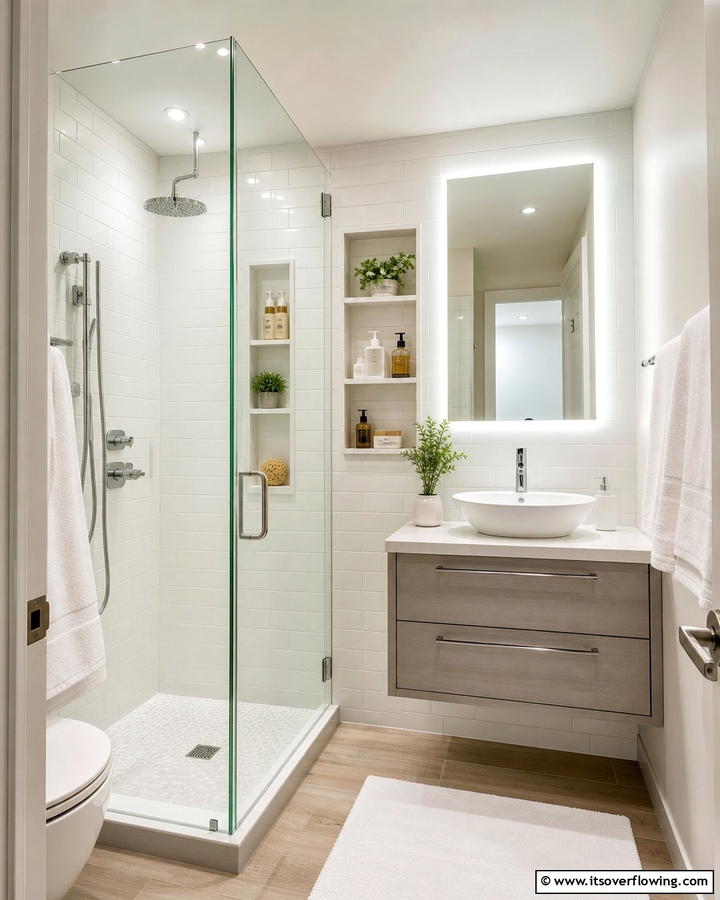 Recessed Shelving Units - 21 Small Shower Design Ideas for Stylish Functionality