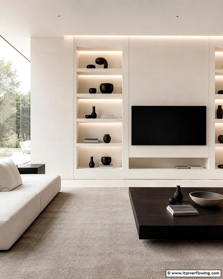 Recessed Shelving for a Clean Look - 25 Living Room Bookshelf Ideas for Stylish Storage