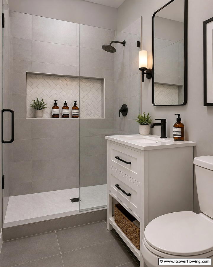 Recessed Storage Niche - 25 Small Bathroom Walk-in Shower Ideas for Compact Spaces