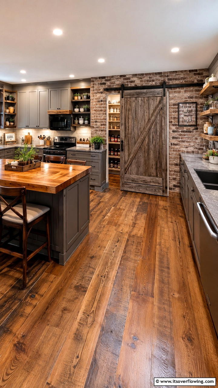 Reclaimed Barn Door Pantry - 30 Cabin Kitchen Ideas- Rustic and Cozy Cooking Spaces