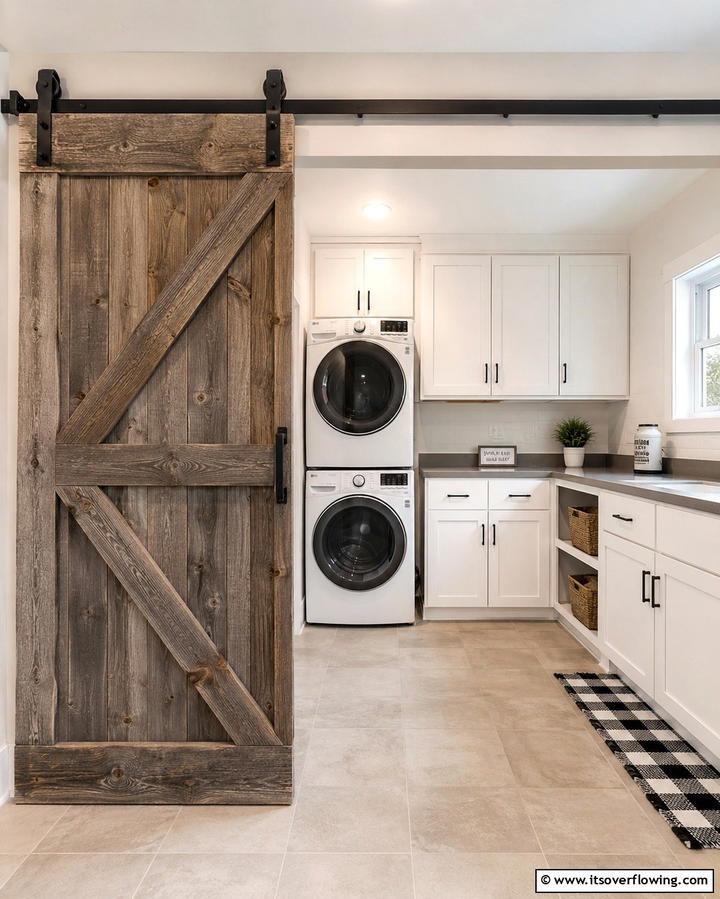 Reclaimed Barn Door - 30 Rustic Laundry Room Ideas for Functional Farmhouse Style