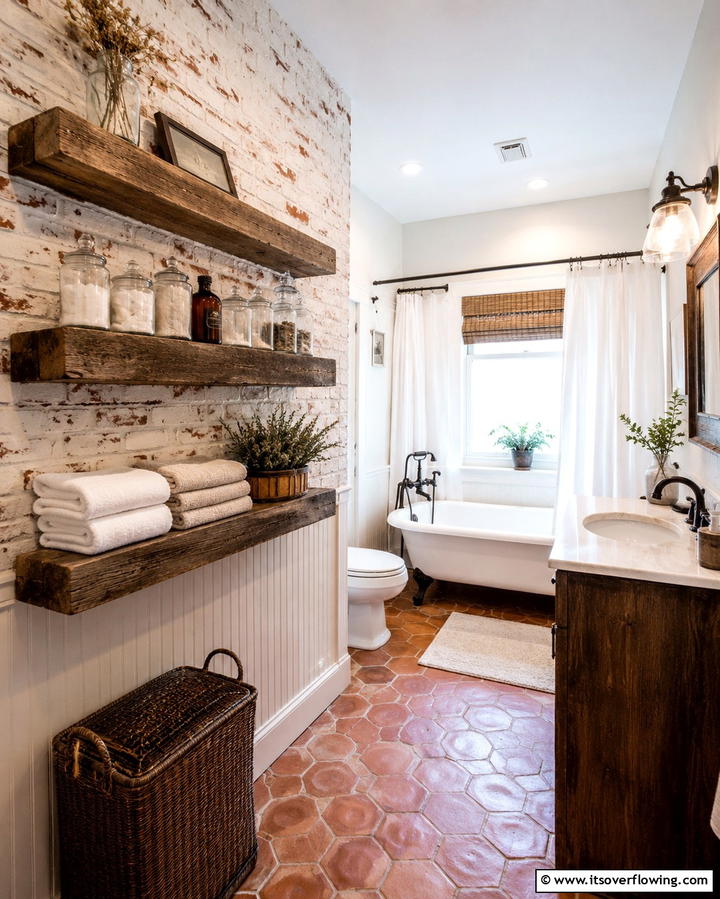 Reclaimed Barn Wood Shelves - 30 Small Bathroom Shelving Ideas for Smart Storage