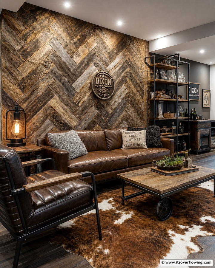 Reclaimed Barn Wood - 25 Basement Accent Wall Ideas to Transform Your Space