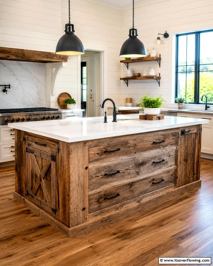 Reclaimed Barnwood Base - 25 Farmhouse Kitchen Island Ideas for Rustic Charm