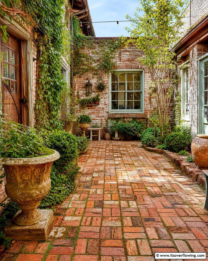 Reclaimed Brick Walkway - 20 Farmhouse Walkway Ideas for a Rustic Charm