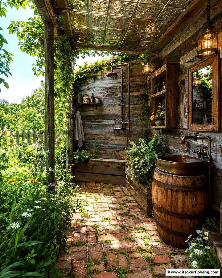 Reclaimed Charm Bathroom - 30 Outdoor Bathroom Ideas for a Luxurious Backyard Oasis