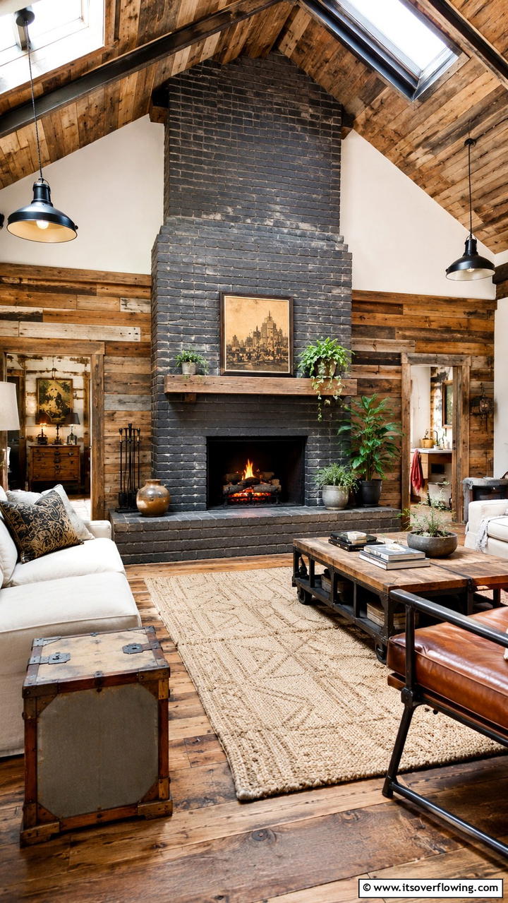 Reclaimed Material Black Brick Fireplace - 30 Black Brick Fireplace Ideas for Dramatic Focal Points