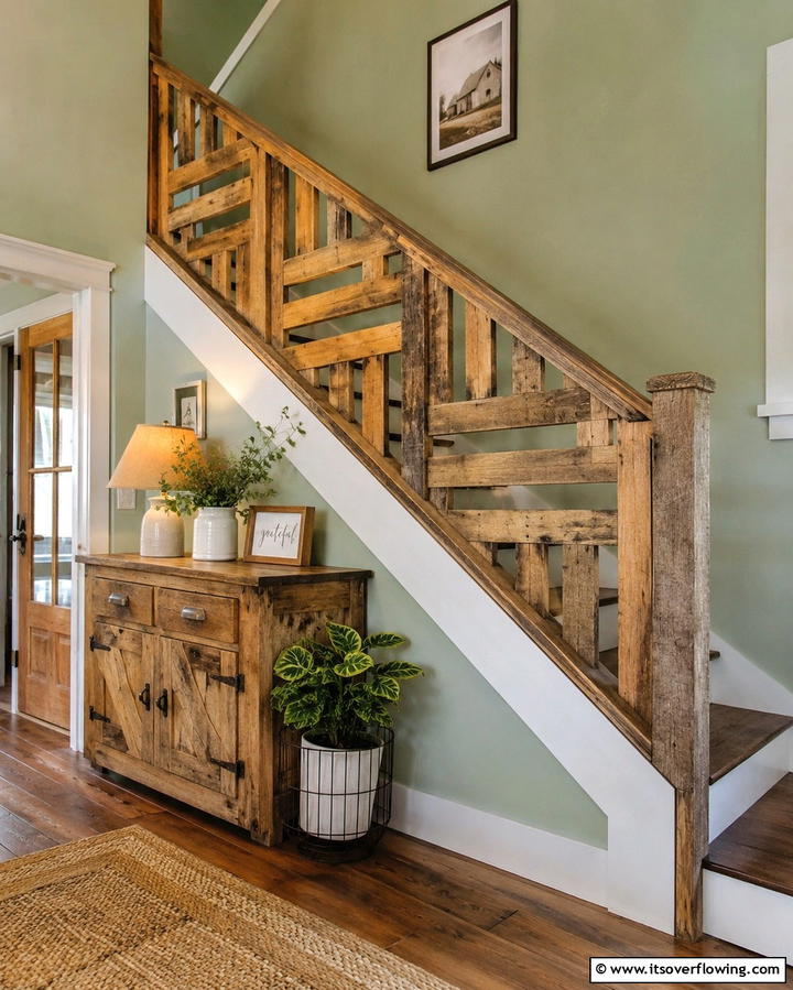 Reclaimed Pallet Designs - 30 Rustic Farmhouse Stair Railing Ideas & Designs