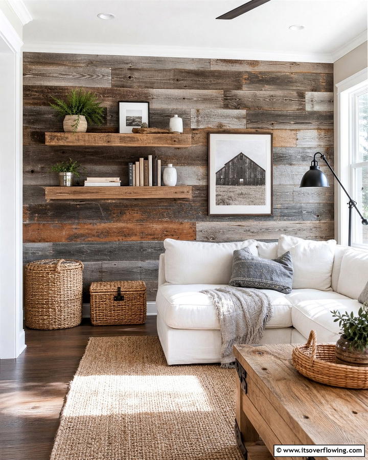 Reclaimed Wood Accent Panels - 21 Farmhouse Wall Decor Ideas for Rustic Charm and Warmth