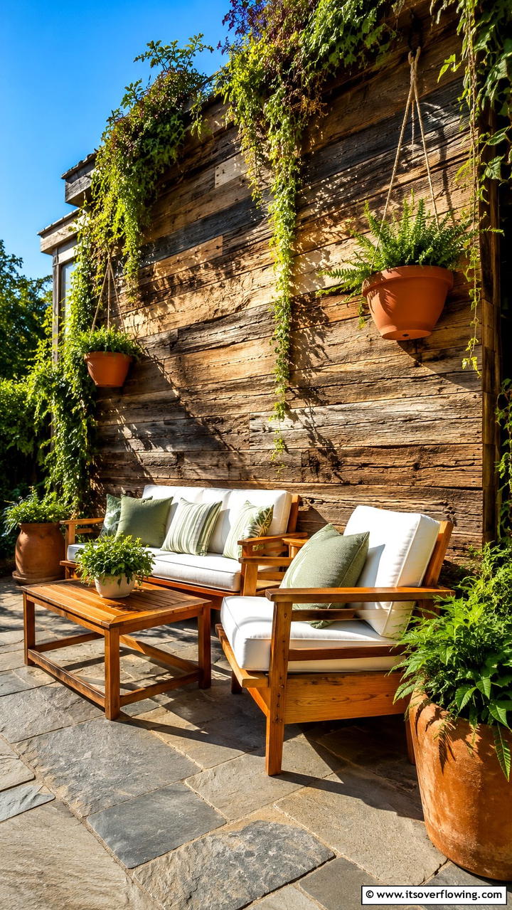 Reclaimed Wood Accent - 30 Garden Wall Ideas for Vertical Planting and Privacy Screens
