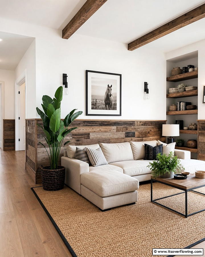 Reclaimed Wood Accents - 21 Half Wall Paneling Ideas for Modern Home Organizing
