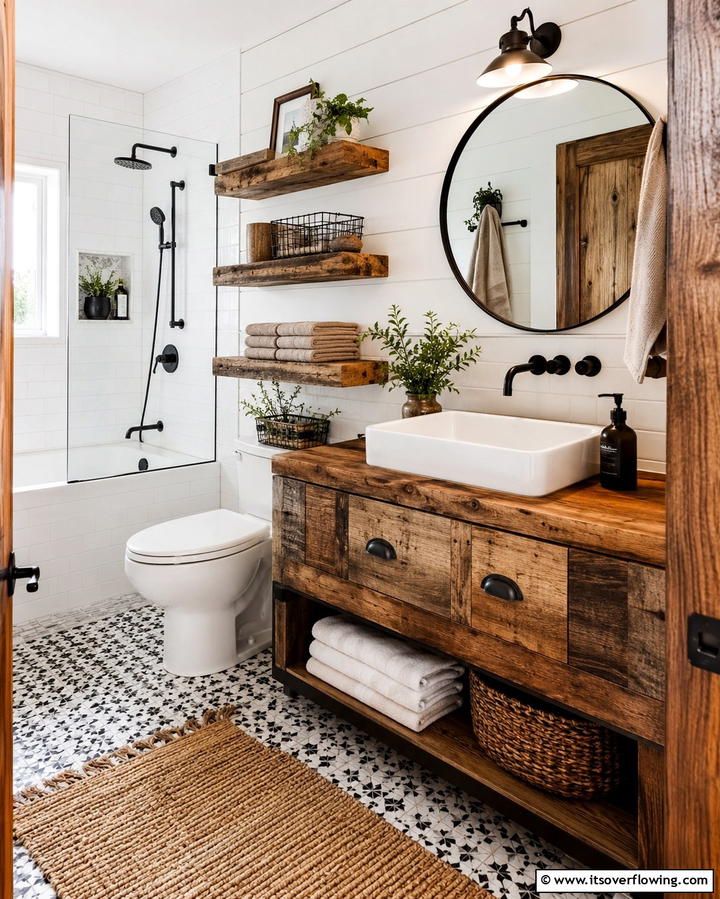 Reclaimed Wood Accents - 25 Eclectic Bathroom Ideas for a Unique and Personalized Space