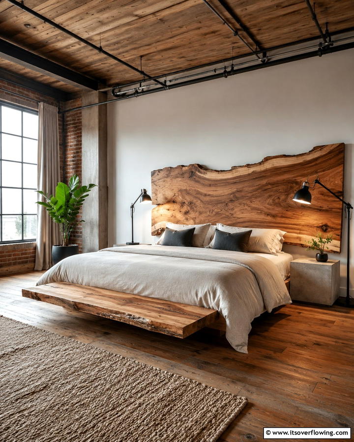 Reclaimed Wood Accents for Sustainability - 25 Industrial Bedroom Ideas- Urban & Stylish Designs