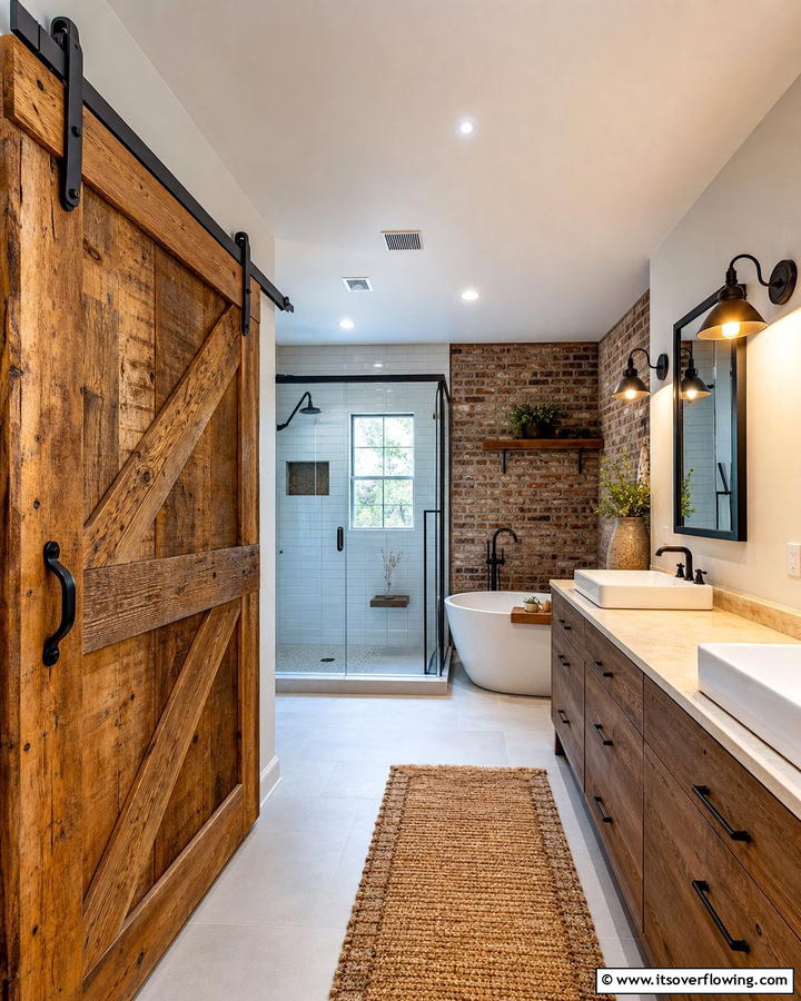 Reclaimed Wood Barn Door - 20 Bathroom Barn Door Ideas for Space Saving
