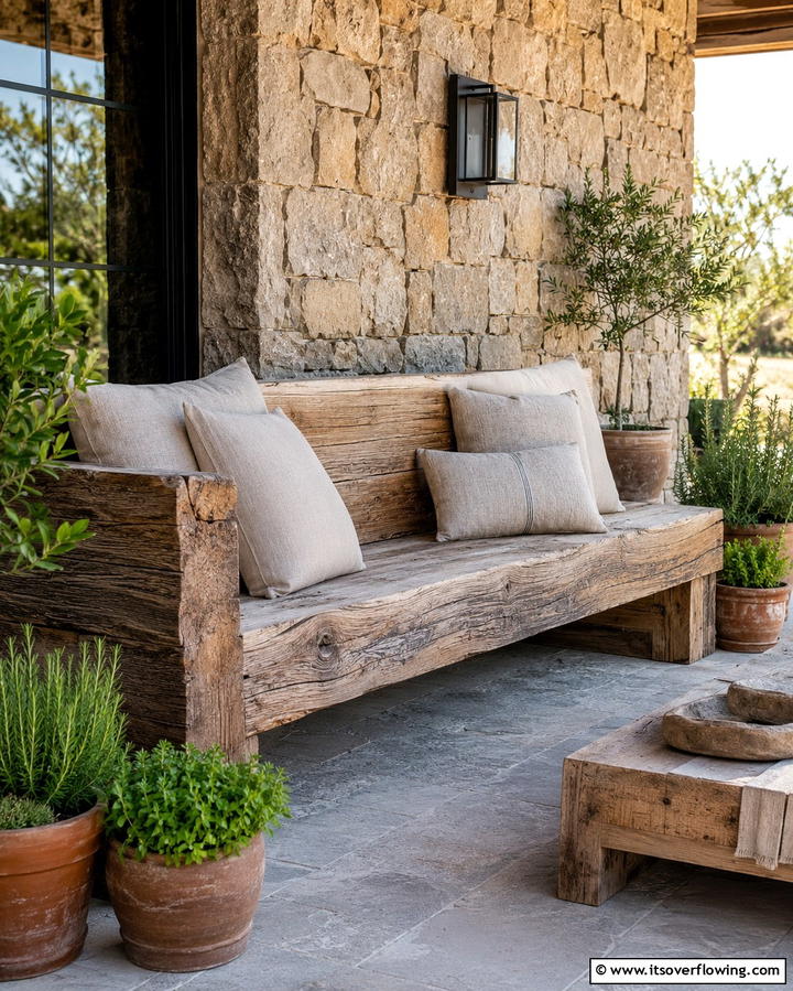 Reclaimed Wood Bench - 25 Front Porch Bench Ideas for a Welcoming Entrance