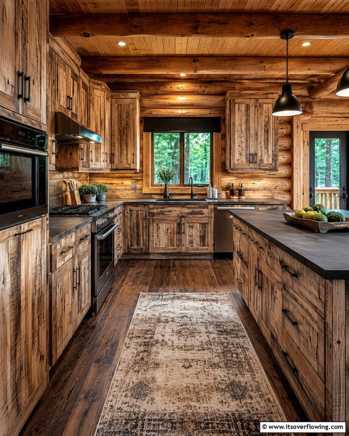Reclaimed Wood Cabinets for Sustainability - 25 Log Cabin Kitchen Design Ideas for a Rustic Look