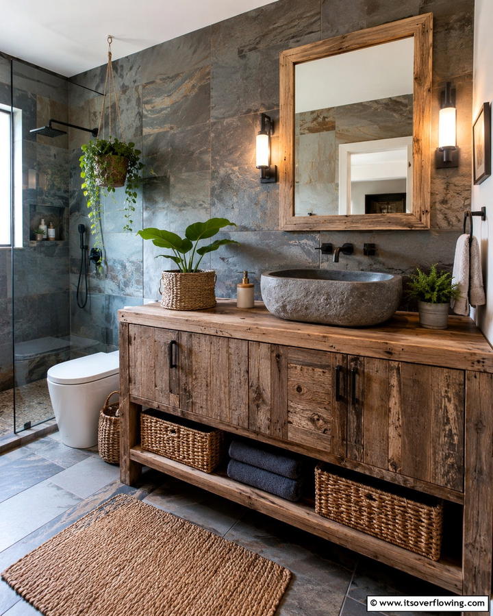 Reclaimed Wood Cabinets for Sustainability - 25 Earthy Bathroom Ideas for a Natural Retreat
